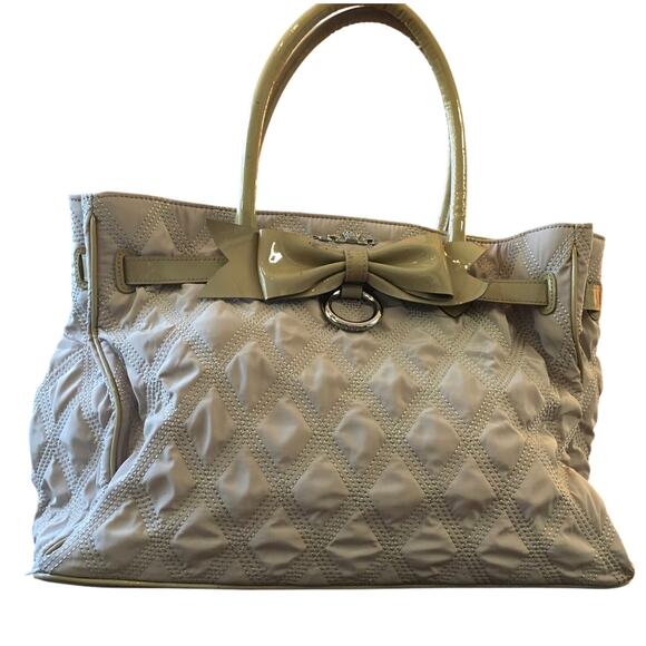 My Flat in London Brighton Miss Bond Bow Beige Quilted Large Handbag Purse MFIL - Picture 1 of 12